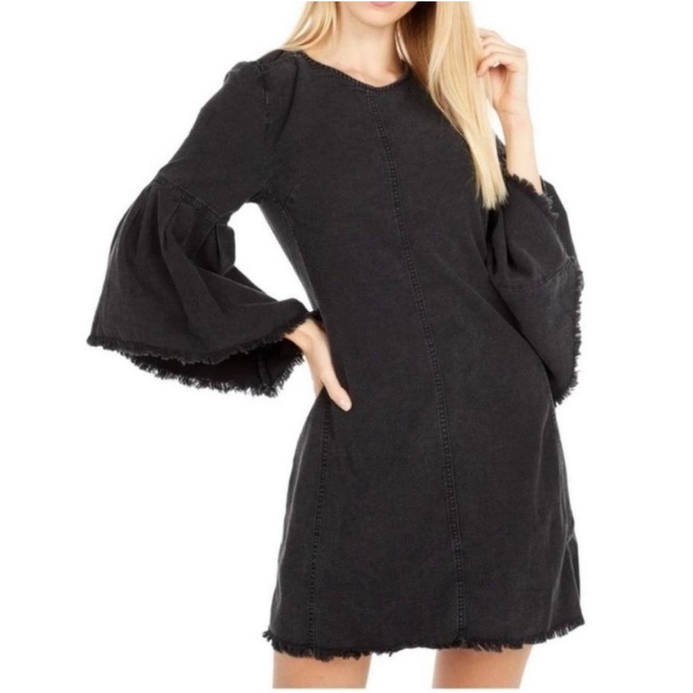 Free People We The Free Distressed Mini Reckless Life Denim Dress Sz 4 - Picture 3 of 9